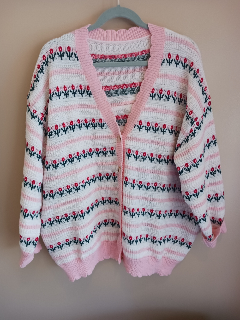NEVER WORN Pink and White Floral Knit Cardigan Sweater - Picture 1 of 4